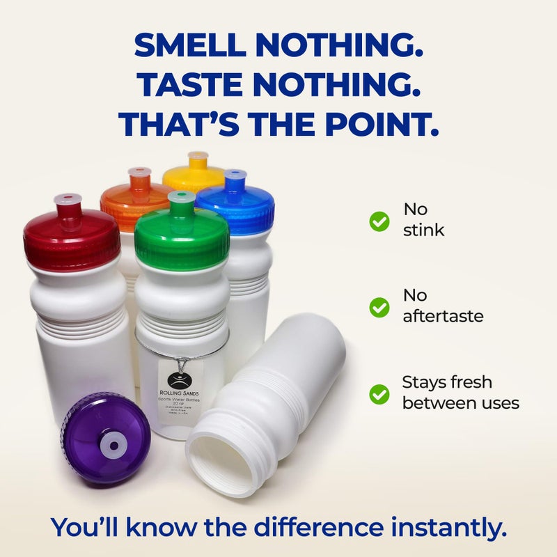 Rolling Sands USA Made 20 Ounce Sports Water Bottles - 6-Pack BPA-Free Blank Sports Bottles for Small Teams, Adults & Kids - Clear Frost Bottle/Clear Lid, No Smell No Taste - Image 3